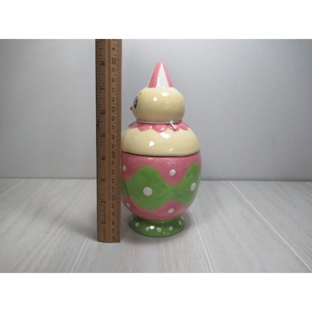 Johanna Parker Easter Chick in egg Covered Jar Canister pink green‎ yellow new